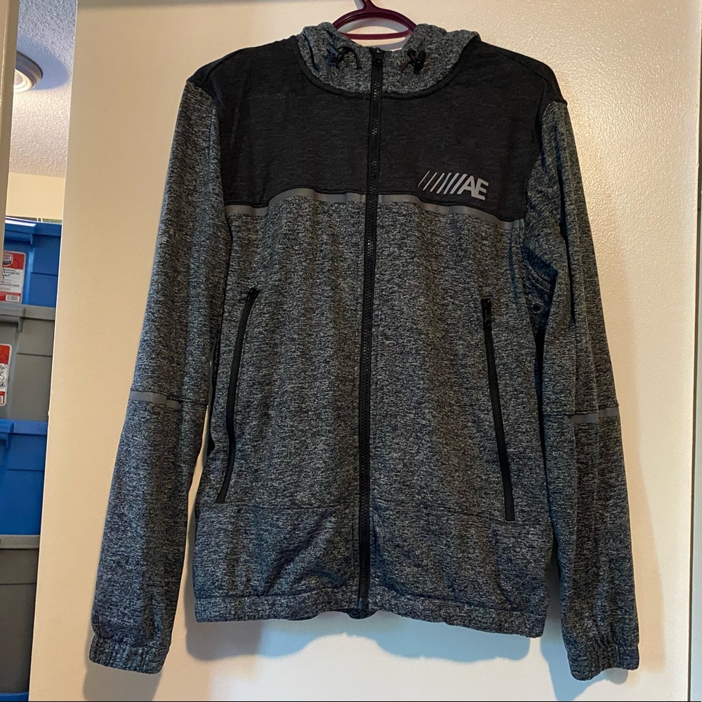 AMERICAN EAGLE GREY & BLACK HOODED JACKET